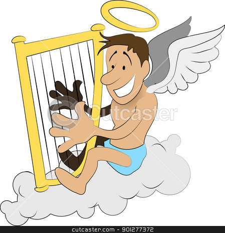 To use this stock image in your creative project, please select the size you need over to the right and click the "Add to Cart" button.
Your downloaded image will come with the Cutcaster watermark removed so don’t worry about the watermark you see on this page. angel with harp illustration stock vector clipart, An illustration of an angel playing harp on a cloud by Christos Georghiou
