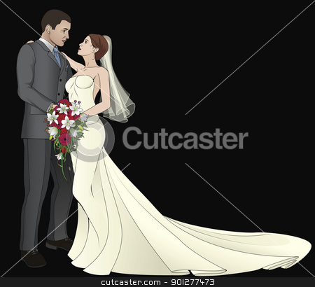 To use this stock image in your creative project, please select the size you need over to the right and click the "Add to Cart" button.
Your downloaded image will come with the Cutcaster watermark removed so don’t worry about the watermark you see on this page. Bride and Groom stock vector clipart, A bride and groom on their wedding day about to kiss by Christos Georghiou