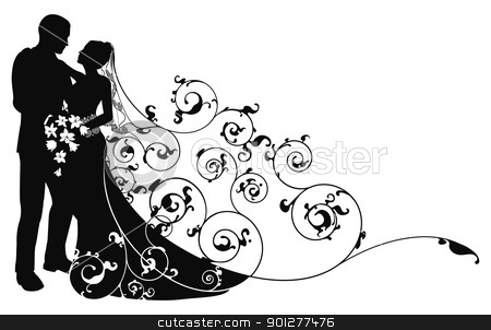 Bride And Groom Background Pattern Silhouette Stock Vector