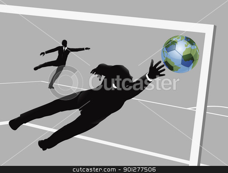 To use this stock image in your creative project, please select the size you need over to the right and click the "Add to Cart" button.
Your downloaded image will come with the Cutcaster watermark removed so don’t worry about the watermark you see on this page. Business man soccer concept stock vector clipart, Business man scoring a soccer football goal concept by Christos Georghiou