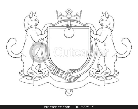 To use this stock image in your creative project, please select the size you need over to the right and click the "Add to Cart" button.
Your downloaded image will come with the Cutcaster watermark removed so don’t worry about the watermark you see on this page. Cat pets heraldic shield coat of arms stock vector clipart, Cat pets heraldic shield coat of arms. Notice the collar instead of garter. by Christos Georghiou