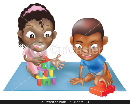 To use this stock image in your creative project, please select the size you need over to the right and click the "Add to Cart" button.
Your downloaded image will come with the Cutcaster watermark removed so don’t worry about the watermark you see on this page. two children playing stock vector clipart, An illustration of two black ethnic chidlren playing with toys on a play mat by Christos Georghiou
