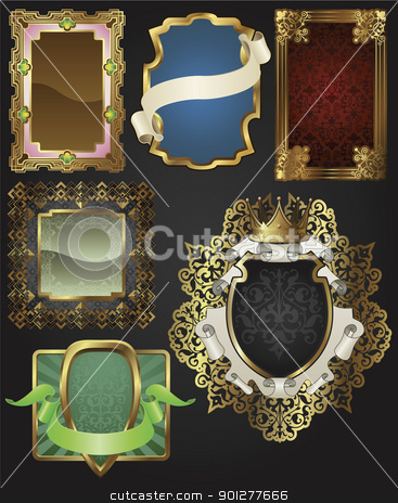 To use this stock image in your creative project, please select the size you need over to the right and click the "Add to Cart" button.
Your downloaded image will come with the Cutcaster watermark removed so don’t worry about the watermark you see on this page. Vintage retro gold frames and labels stock vector clipart, Vintage retro glossy gold frames and labels in a variety of retro antique styles. by Christos Georghiou