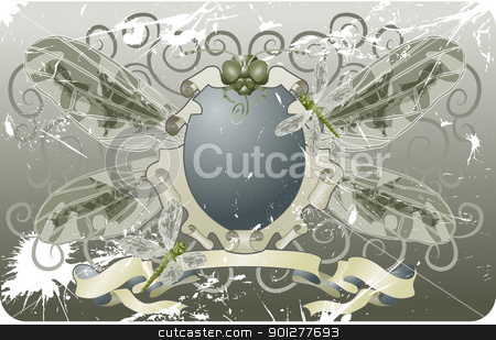 To use this stock image in your creative project, please select the size you need over to the right and click the "Add to Cart" button.
Your downloaded image will come with the Cutcaster watermark removed so don’t worry about the watermark you see on this page. dragonfly shield illustration stock vector clipart, A grunge shield coat of arms with insects by Christos Georghiou