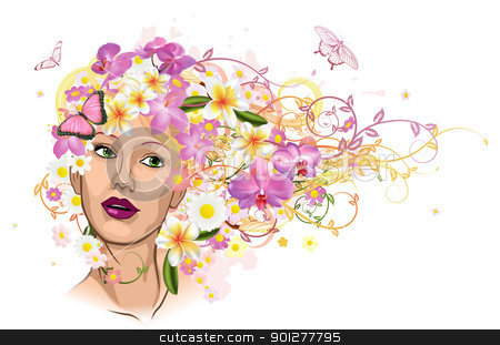 To use this stock image in your creative project, please select the size you need over to the right and click the "Add to Cart" button.
Your downloaded image will come with the Cutcaster watermark removed so don’t worry about the watermark you see on this page. Beautiful woman with hair made of flowers stock vector clipart, Beautiful woman with hair made of flowers with butterflies.
by Christos Georghiou
