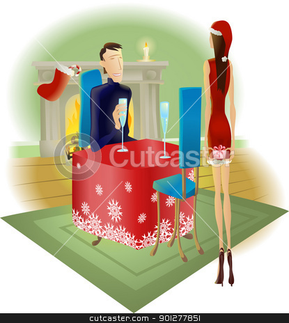 To use this stock image in your creative project, please select the size you need over to the right and click the "Add to Cart" button.
Your downloaded image will come with the Cutcaster watermark removed so don’t worry about the watermark you see on this page. surprise romantic Christmas gift stock vector clipart, A beautiful woman giving a surprise romantic Christmas gift to her handsome partner by Christos Georghiou
