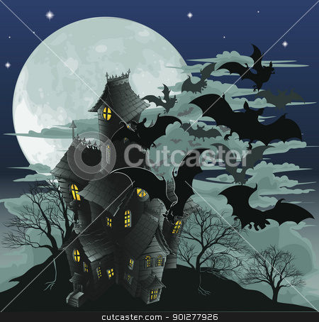 To use this stock image in your creative project, please select the size you need over to the right and click the "Add to Cart" button.
Your downloaded image will come with the Cutcaster watermark removed so don’t worry about the watermark you see on this page. Creepy haunted ghost house scene illustration with bats stock vector clipart, Halloween scene. Illustration of a spooky haunted ghost house by Christos Georghiou
