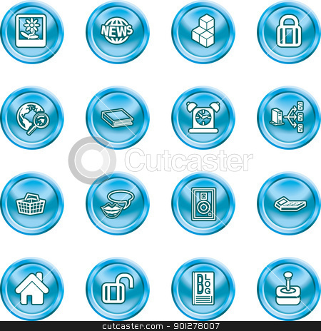 To use this stock image in your creative project, please select the size you need over to the right and click the "Add to Cart" button.
Your downloaded image will come with the Cutcaster watermark removed so don’t worry about the watermark you see on this page. internet and computing media icons stock vector clipart, A set of internet and computing media icon by Christos Georghiou