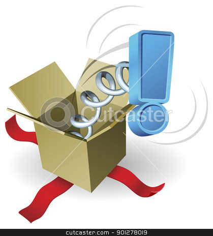 To use this stock image in your creative project, please select the size you need over to the right and click the "Add to Cart" button.
Your downloaded image will come with the Cutcaster watermark removed so don’t worry about the watermark you see on this page. Surprise jack in the box exclamation mark concept stock vector clipart, An exclamation mark springing out of a box conceptual illustration. by Christos Georghiou