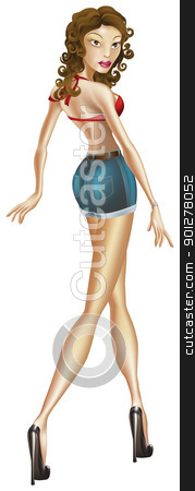 To use this stock image in your creative project, please select the size you need over to the right and click the "Add to Cart" button.
Your downloaded image will come with the Cutcaster watermark removed so don’t worry about the watermark you see on this page. Illustration of sexy woman in daisy dukes stock vector clipart, Fashion illustration of sexy woman in bikini top and daisy dukes / shirt short jean hotpants by Christos Georghiou