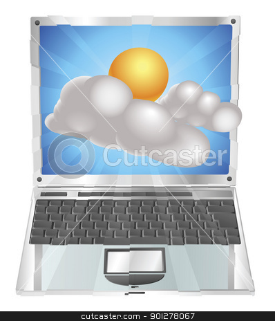 To use this stock image in your creative project, please select the size you need over to the right and click the "Add to Cart" button.
Your downloaded image will come with the Cutcaster watermark removed so don’t worry about the watermark you see on this page. Weather sun and cloud icon laptop concept stock vector clipart, Weather sun and cloud icon coming out of laptop screen concept by Christos Georghiou