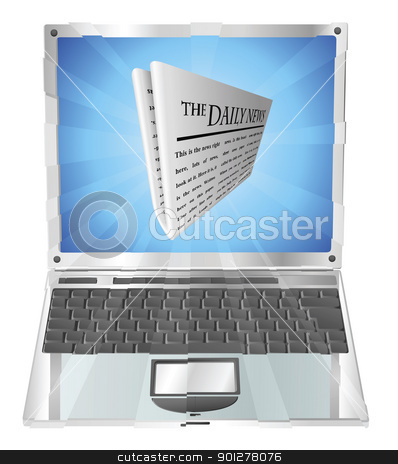 To use this stock image in your creative project, please select the size you need over to the right and click the "Add to Cart" button.
Your downloaded image will come with the Cutcaster watermark removed so don’t worry about the watermark you see on this page. Newspaper laptop concept stock vector clipart, Newspaper coming out of laptop screen concept by Christos Georghiou