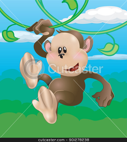 To use this stock image in your creative project, please select the size you need over to the right and click the "Add to Cart" button.
Your downloaded image will come with the Cutcaster watermark removed so don’t worry about the watermark you see on this page. cute monkey illustration stock vector clipart, A cute monkey swinging through the trees by Christos Georghiou