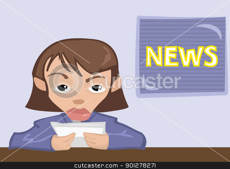 To use this stock image in your creative project, please select the size you need over to the right and click the "Add to Cart" button.
Your downloaded image will come with the Cutcaster watermark removed so don’t worry about the watermark you see on this page. newsreaderl illustration stock vector clipart, news reader, anchor or presenter by Christos Georghiou