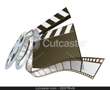 To use this stock image in your creative project, please select the size you need over to the right and click the "Add to Cart" button.
Your downloaded image will come with the Cutcaster watermark removed so don’t worry about the watermark you see on this page. Film clapperboard with reel stock vector clipart, A film clap clapper board clapperboard illustration with dynamic perspective. Copyspace on the board for your text. by Christos Georghiou