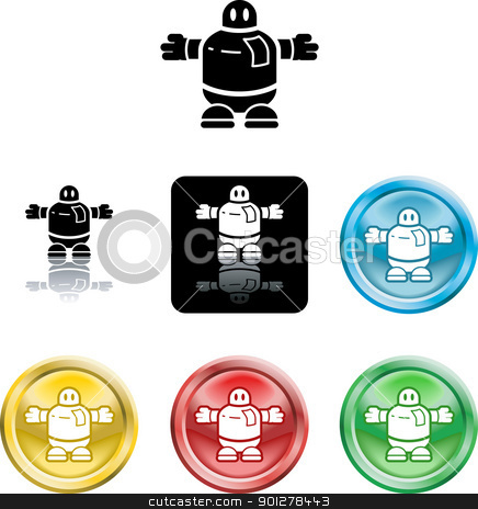 To use this stock image in your creative project, please select the size you need over to the right and click the "Add to Cart" button.
Your downloaded image will come with the Cutcaster watermark removed so don’t worry about the watermark you see on this page. robot icon symbol stock vector clipart, Several versions of an icon symbol of a stylised robot
by Christos Georghiou