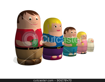 To use this stock image in your creative project, please select the size you need over to the right and click the "Add to Cart" button.
Your downloaded image will come with the Cutcaster watermark removed so don’t worry about the watermark you see on this page. Russian doll family stock photo, An illustration of a family in the style of Russian nested Babushka or Matryoshka dolls. by Christos Georghiou