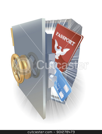 To use this stock image in your creative project, please select the size you need over to the right and click the "Add to Cart" button.
Your downloaded image will come with the Cutcaster watermark removed so don’t worry about the watermark you see on this page. Identity protection concept. stock vector clipart, Identity protection concept. Credit card and passport in metal safe. by Christos Georghiou
