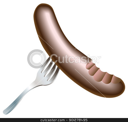 To use this stock image in your creative project, please select the size you need over to the right and click the "Add to Cart" button.
Your downloaded image will come with the Cutcaster watermark removed so don’t worry about the watermark you see on this page. Illustration of tasty sausage with bite missing on fork stock vector clipart, An illustration of a nice tasty juicy half eaten sausage with bite missing on a fork by Christos Georghiou