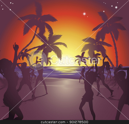 To use this stock image in your creative project, please select the size you need over to the right and click the "Add to Cart" button.
Your downloaded image will come with the Cutcaster watermark removed so don’t worry about the watermark you see on this page. Sunset beach party illustration stock vector clipart, Illustration of dancers on the beach at sunset enjoying a party. by Christos Georghiou