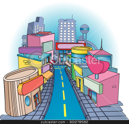 To use this stock image in your creative project, please select the size you need over to the right and click the "Add to Cart" button.
Your downloaded image will come with the Cutcaster watermark removed so don’t worry about the watermark you see on this page. shoppig street Illustration stock vector clipart, A commercial street with some very funky looking shops on it. Signs blank so you can write what you like on them. No Meshes used. by Christos Georghiou