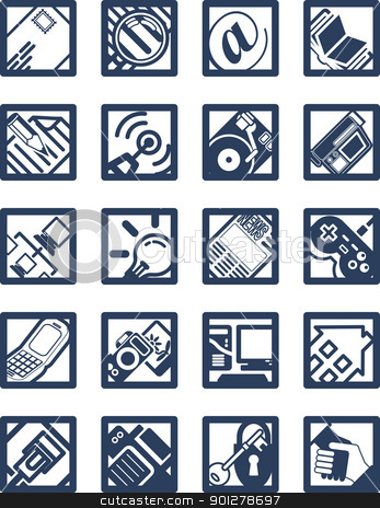 To use this stock image in your creative project, please select the size you need over to the right and click the "Add to Cart" button.
Your downloaded image will come with the Cutcaster watermark removed so don’t worry about the watermark you see on this page. Square Internet Computing Icons stock vector clipart, Square Internet Computing Icons by Christos Georghiou