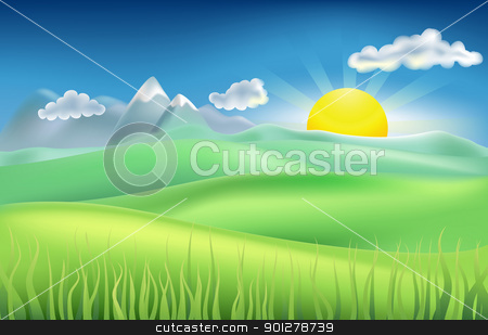 To use this stock image in your creative project, please select the size you need over to the right and click the "Add to Cart" button.
Your downloaded image will come with the Cutcaster watermark removed so don’t worry about the watermark you see on this page. summer time field stock vector clipart, Illustration of summer landscape with sun, hills, and mountains by Christos Georghiou