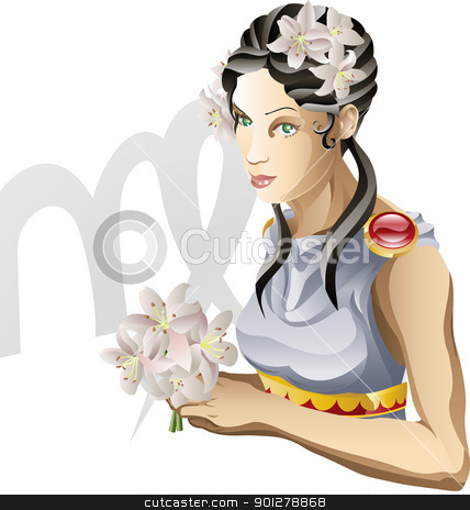 To use this stock image in your creative project, please select the size you need over to the right and click the "Add to Cart" button.
Your downloaded image will come with the Cutcaster watermark removed so don’t worry about the watermark you see on this page. Virgo the Virgin star sign stock vector clipart, Illustration representing Virgo the virgin star or birth sign. Includes the symbol or icon in the background by Christos Georghiou