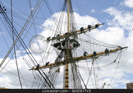 To use this stock image in your creative project, please select the size you need over to the right and click the "Add to Cart" button.
Your downloaded image will come with the Cutcaster watermark removed so don’t worry about the watermark you see on this page. Square Mast stock photo, square rigged ship in the oslo dock by Tyler Olson