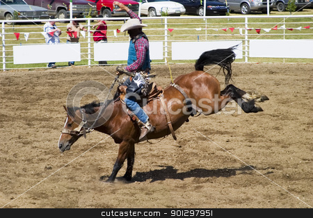 To use this stock image in your creative project, please select the size you need over to the right and click the "Add to Cart" button.
Your downloaded image will come with the Cutcaster watermark removed so don’t worry about the watermark you see on this page. Saddle Bronc stock photo, Saddle Bronc riding a small town rodeo by Tyler Olson