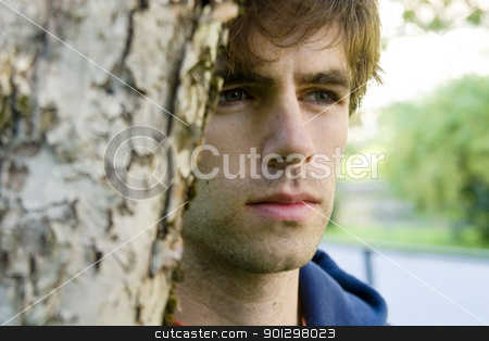 To use this stock image in your creative project, please select the size you need over to the right and click the "Add to Cart" button.
Your downloaded image will come with the Cutcaster watermark removed so don’t worry about the watermark you see on this page. Thinking stock photo, A male standing near a tree thinking and looking off to the side by Tyler Olson