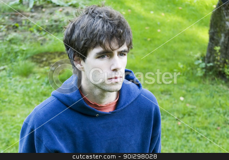 To use this stock image in your creative project, please select the size you need over to the right and click the "Add to Cart" button.
Your downloaded image will come with the Cutcaster watermark removed so don’t worry about the watermark you see on this page. Young Male stock photo, A young male standing looking up, isolated in grass by Tyler Olson