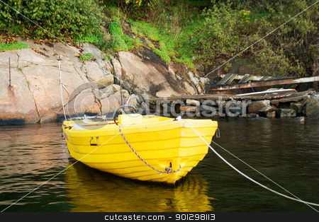 To use this stock image in your creative project, please select the size you need over to the right and click the "Add to Cart" button.
Your downloaded image will come with the Cutcaster watermark removed so don’t worry about the watermark you see on this page. Yellow Boat stock photo, A yellow plastic boat on the coast of norway. by Tyler Olson