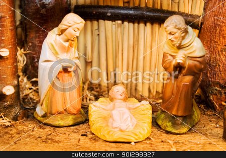 To use this stock image in your creative project, please select the size you need over to the right and click the "Add to Cart" button.
Your downloaded image will come with the Cutcaster watermark removed so don’t worry about the watermark you see on this page. Nativity Figure stock photo, Mary and Joseph in the stable by Tyler Olson