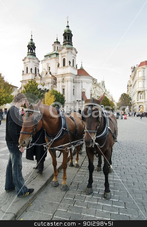 To use this stock image in your creative project, please select the size you need over to the right and click the "Add to Cart" button.
Your downloaded image will come with the Cutcaster watermark removed so don’t worry about the watermark you see on this page. Horse Drawn Cart stock photo, A horse drawn cart in the old part of Prague, Czech Republic. by Tyler Olson