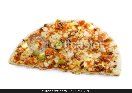 To use this stock image in your creative project, please select the size you need over to the right and click the "Add to Cart" button.
Your downloaded image will come with the Cutcaster watermark removed so don’t worry about the watermark you see on this page. Store Bought Pizza stock photo, Half of a store bought pizza on a white background. by Tyler Olson
