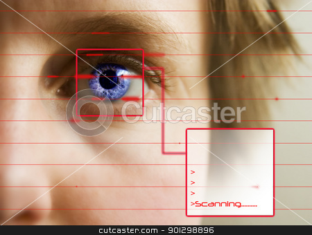 To use this stock image in your creative project, please select the size you need over to the right and click the "Add to Cart" button.
Your downloaded image will come with the Cutcaster watermark removed so don’t worry about the watermark you see on this page. Retina Scan stock photo, Red lines scanning the face and retina of a woman with the word 'Scanning...' in a text box by Tyler Olson
