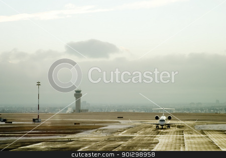 To use this stock image in your creative project, please select the size you need over to the right and click the "Add to Cart" button.
Your downloaded image will come with the Cutcaster watermark removed so don’t worry about the watermark you see on this page. Airport Activity stock photo, An airplane taxiing on the tarmac of an airport. by Tyler Olson