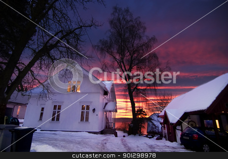 To use this stock image in your creative project, please select the size you need over to the right and click the "Add to Cart" button.
Your downloaded image will come with the Cutcaster watermark removed so don’t worry about the watermark you see on this page. Sunset House stock photo, A house in Oslo, Norway at sunset by Tyler Olson