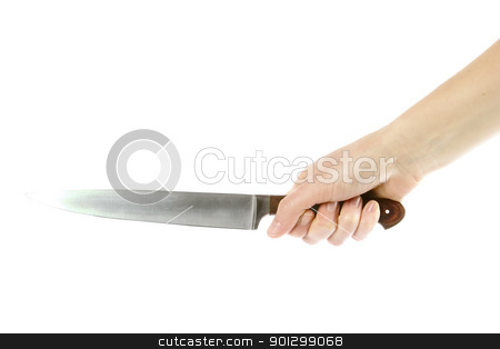 To use this stock image in your creative project, please select the size you need over to the right and click the "Add to Cart" button.
Your downloaded image will come with the Cutcaster watermark removed so don’t worry about the watermark you see on this page. Large Knife in Hand stock photo, A hand holding a large butcher knife isolated on white with clipping path. by Tyler Olson