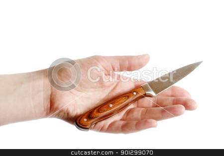 To use this stock image in your creative project, please select the size you need over to the right and click the "Add to Cart" button.
Your downloaded image will come with the Cutcaster watermark removed so don’t worry about the watermark you see on this page. Pearing Knife in Hand stock photo, A small pearing knife in the open hand of a woman, isolated on white with clipping mask. by Tyler Olson