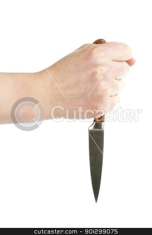 To use this stock image in your creative project, please select the size you need over to the right and click the "Add to Cart" button.
Your downloaded image will come with the Cutcaster watermark removed so don’t worry about the watermark you see on this page. Pearing Knife Dagger Grip stock photo, A small pearing knife in the hand of a woman. The knife is held in a dagger grip. Isolated on white with clipping path. by Tyler Olson