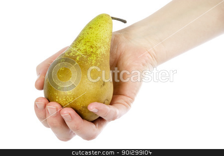 To use this stock image in your creative project, please select the size you need over to the right and click the "Add to Cart" button.
Your downloaded image will come with the Cutcaster watermark removed so don’t worry about the watermark you see on this page. Pear Sudjestion stock photo, A woman holding a pear in the palm of her hand. Isolated on white with clipping path. by Tyler Olson