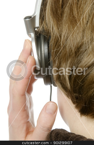 To use this stock image in your creative project, please select the size you need over to the right and click the "Add to Cart" button.
Your downloaded image will come with the Cutcaster watermark removed so don’t worry about the watermark you see on this page. Headphones stock photo, The back of a person head who is listening to music with large earphones. Isolated on white with clipping path. by Tyler Olson
