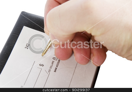 To use this stock image in your creative project, please select the size you need over to the right and click the "Add to Cart" button.
Your downloaded image will come with the Cutcaster watermark removed so don’t worry about the watermark you see on this page. Cheque Amount stock photo, A male hand filling out the amount on a cheque. Isolated on white with clipping path. by Tyler Olson