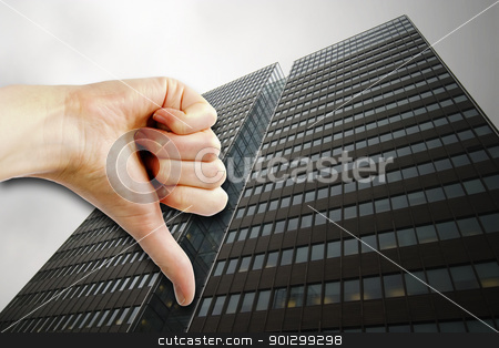To use this stock image in your creative project, please select the size you need over to the right and click the "Add to Cart" button.
Your downloaded image will come with the Cutcaster watermark removed so don’t worry about the watermark you see on this page. Poor Business stock photo, A thumbs down sign with a tall building in the background. by Tyler Olson