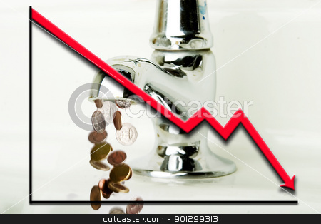 To use this stock image in your creative project, please select the size you need over to the right and click the "Add to Cart" button.
Your downloaded image will come with the Cutcaster watermark removed so don’t worry about the watermark you see on this page. Money Loss stock photo, Money flowing out of a retro bathroom tap with a graph going down overlayed by Tyler Olson