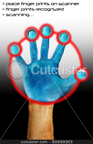 To use this stock image in your creative project, please select the size you need over to the right and click the "Add to Cart" button.
Your downloaded image will come with the Cutcaster watermark removed so don’t worry about the watermark you see on this page. Finger Scan stock photo, A hand being scanned for finger prints. by Tyler Olson