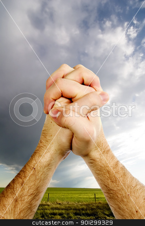 To use this stock image in your creative project, please select the size you need over to the right and click the "Add to Cart" button.
Your downloaded image will come with the Cutcaster watermark removed so don’t worry about the watermark you see on this page. Praying Hands stock photo, A pair of hands praying with a prairie landscape with rain clouds in the background. by Tyler Olson