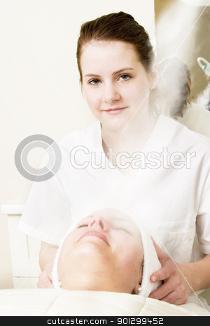 To use this stock image in your creative project, please select the size you need over to the right and click the "Add to Cart" button.
Your downloaded image will come with the Cutcaster watermark removed so don’t worry about the watermark you see on this page. Steam Treatment stock photo, Steam treatment during a facial at a beauty spa. by Tyler Olson